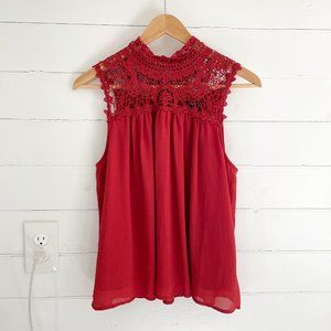 Forever 21 Red High Neck Lace Flowy Tank Top